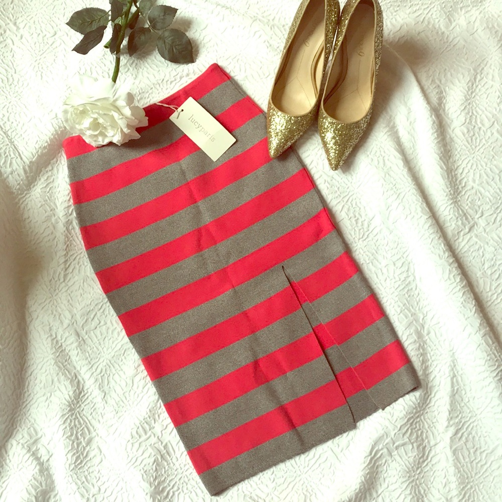 LUCYPARIS CORAL STRIPE SKIRT 😍